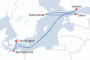 Carte itinéraire croisière - 7 jours au départ de Copenhague - Europe du Nord