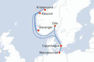 Carte itinéraire croisière  - 7 jours au départ de Copenhague - Europe du Nord