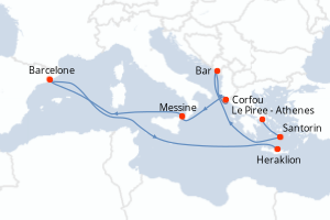 Carte itinéraire croisière - 7 jours au départ de Le Piree - Athenes - Méditerranée