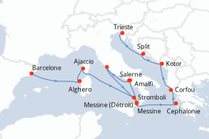 Carte itinéraire croisière - 14 jours au départ de Barcelone - Méditerranée