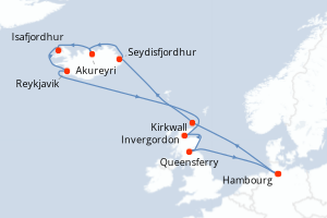 Carte itinéraire croisière  - 12 jours au départ de Hambourg - Europe du Nord
