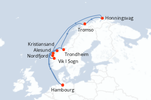Carte itinéraire croisière  - 12 jours au départ de Hambourg - Europe du Nord