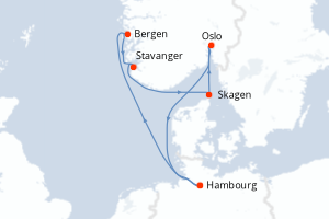 Carte itinéraire croisière - 7 jours au départ de Hambourg - Europe du Nord