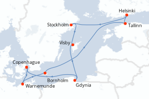 Carte itinéraire croisière  - 11 jours au départ de Copenhague - Europe du Nord