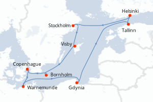 Carte itinéraire croisière  - 11 jours au départ de Copenhague - Europe du Nord
