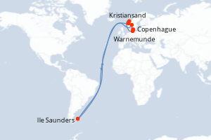 Carte itinéraire croisière - 7 jours au départ de Copenhague - Europe du Nord