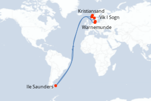 Carte itinéraire croisière - 7 jours au départ de Warnemunde - Europe du Nord