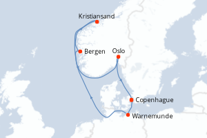 Carte itinéraire croisière  - 7 jours au départ de Copenhague - Europe du Nord