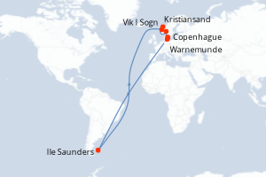 Carte itinéraire croisière  - 7 jours au départ de Copenhague - Europe du Nord