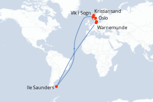 Carte itinéraire croisière - 7 jours au départ de Warnemunde - Europe du Nord