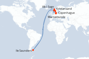 Carte itinéraire croisière - 7 jours au départ de Copenhague - Europe du Nord
