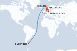 Carte itinéraire croisière - 7 jours au départ de Warnemunde - Europe du Nord