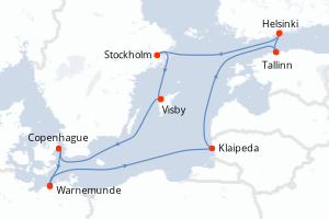 Carte itinéraire croisière - 10 jours au départ de Warnemunde - Europe du Nord