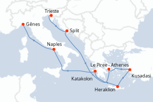 Carte itinéraire croisière - 9 jours au départ de Trieste - Méditerranée