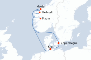 Carte itinéraire croisière - 7 jours au départ de Kiel - Europe du Nord