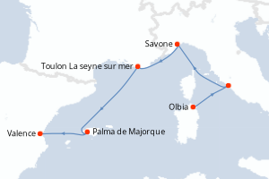 Carte itinéraire croisière - 5 jours au départ de Olbia - Méditerranée