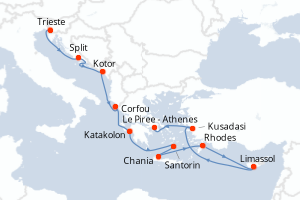 Carte itinéraire croisière - 11 jours au départ de Trieste - Méditerranée