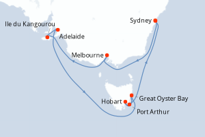 Carte itinéraire croisière - 11 jours au départ de Sydney - Australie Nouvelle Zélande