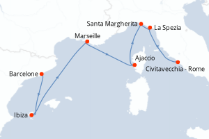 Carte itinéraire croisière - 7 jours au départ de Barcelone - Méditerranée