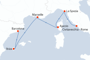 Carte itinéraire croisière - 7 jours au départ de Barcelone - Méditerranée