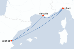 Carte itinéraire croisière - 4 jours au départ de Genes - Méditerranée