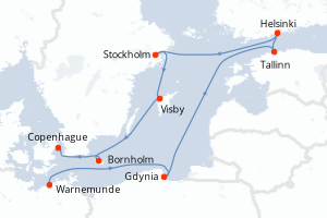 Carte itinéraire croisière - 10 jours au départ de Warnemunde - Europe du Nord