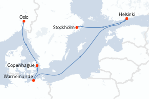 Carte itinéraire croisière - 5 jours au départ de Oslo - Europe du Nord