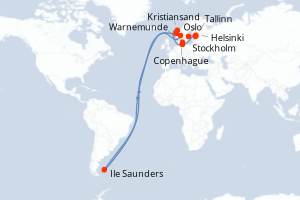 Carte itinéraire croisière  - 10 jours au départ de Stockholm - Europe du Nord