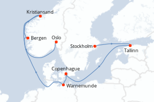 Carte itinéraire croisière - 9 jours au départ de Stockholm - Europe du Nord