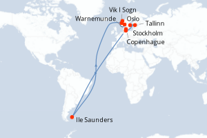 Carte itinéraire croisière  - 9 jours au départ de Stockholm - Europe du Nord