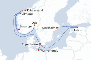 Carte itinéraire croisière  - 9 jours au départ de Stockholm - Europe du Nord