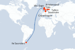 Carte itinéraire croisière - 9 jours au départ de Stockholm - Europe du Nord