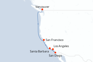 Carte itinéraire croisière - 7 jours au départ de Vancouver - Amérique du Nord
