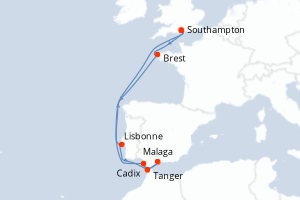 Carte itinéraire croisière  - 9 jours au départ de Southampton - Europe du Nord