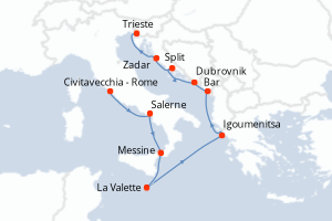 Carte itinéraire croisière - 10 jours au départ de Civitavecchia - Rome - Méditerranée
