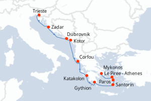 Carte itinéraire croisière - 10 jours au départ de Trieste - Méditerranée
