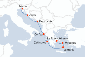 Carte itinéraire croisière - 7 jours au départ de Le Piree - Athenes - Méditerranée
