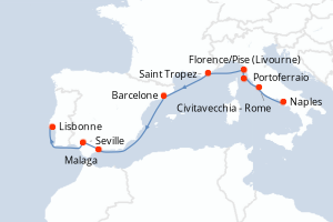 Carte itinéraire croisière - 10 jours au départ de Naples - Atlantique