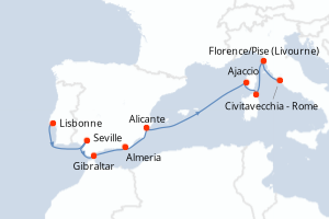 Carte itinéraire croisière - 10 jours au départ de Lisbonne - Méditerranée