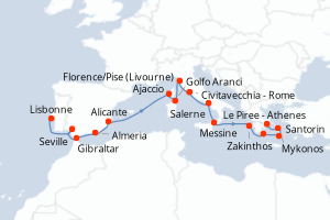 Carte itinéraire croisière - 17 jours au départ de Lisbonne - Méditerranée
