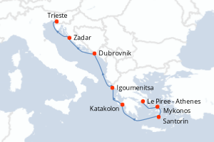 Carte itinéraire croisière - 7 jours au départ de Le Piree - Athenes - Méditerranée