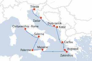 Carte itinéraire croisière  - 10 jours au départ de Trieste - Méditerranée