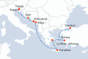 Carte itinéraire croisière - 10 jours au départ de Trieste - Méditerranée