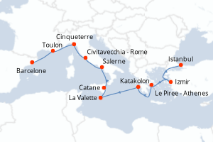 Carte itinéraire croisière - 12 jours au départ de Istanbul - Méditerranée