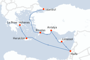 Carte itinéraire croisière - 9 jours au départ de Istanbul - Méditerranée