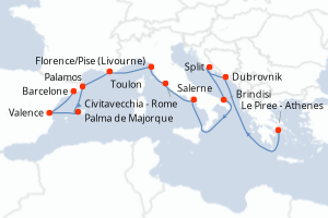 Carte itinéraire croisière - 14 jours au départ de Le Piree - Athenes - Méditerranée