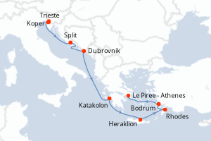 Carte itinéraire croisière - 9 jours au départ de Trieste - Méditerranée