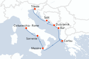 Carte itinéraire croisière - 7 jours au départ de Trieste - Méditerranée