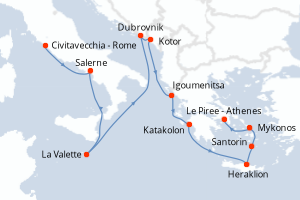 Carte itinéraire croisière - 11 jours au départ de Civitavecchia - Rome - Méditerranée
