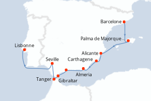 Carte itinéraire croisière - 10 jours au départ de Barcelone - Atlantique